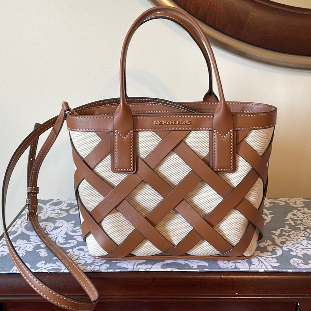 Michael Kors Carmel and cream small tote.  With or without shoulder strap